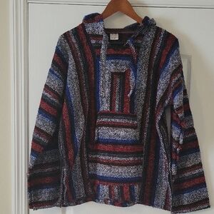 Artesanias Baja Hoodie Mexican Poncho Drug Rug Pullover Medium